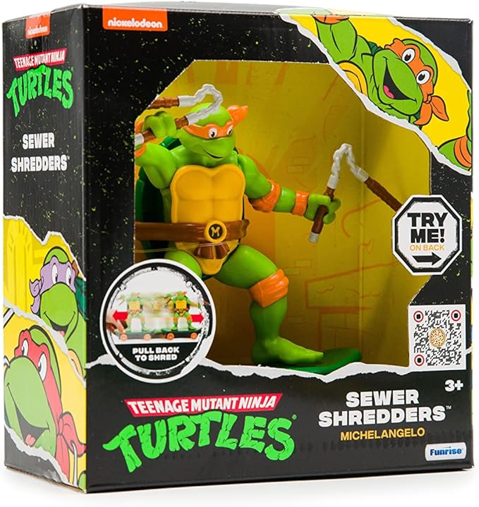Teenage Mutant Ninja Turtles Sewer Shredders Classic Michelangelo – 5” Pull-Back Skate Toy on Wheels with Battle Action – Easter Birthday Gift for Boys Ages 3-8 – Collect All 4