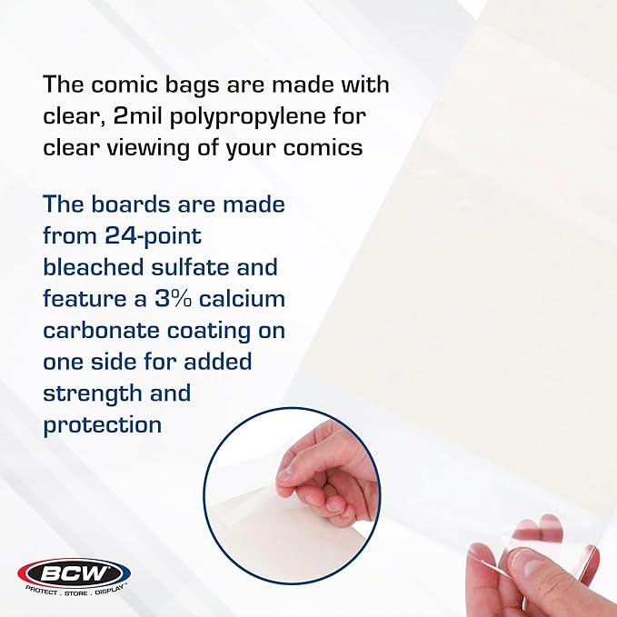 BCW Resealable Current Comic Book Combo Pack | 200 Pack for Acid-Free Backing Boards & Resealable Bags | Comic Book Storage & Protection | Fits Current Comics | Archival Quality | Standard 6.88x10.5