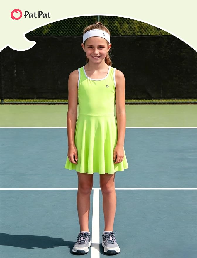 PATPAT Girls Athletic Dress Tennis Summer Outfit with Headband & Shorts | Quick-Dry RapidAir-C Fabric, Lightweight Breathable Golf Dress, Sweat-Wicking 2 Piece sets, Two Hidden Pockets