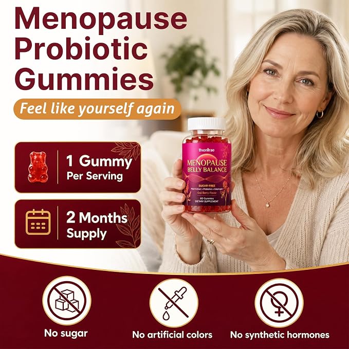 Menopause Supplements for Women Gummies - Black Cohosh & Soy Isoflavones for Menopause Hot Flashes, Belly Burner*, Hormone Harmony & Mood Balance| Sugar-Free,60 Gummies