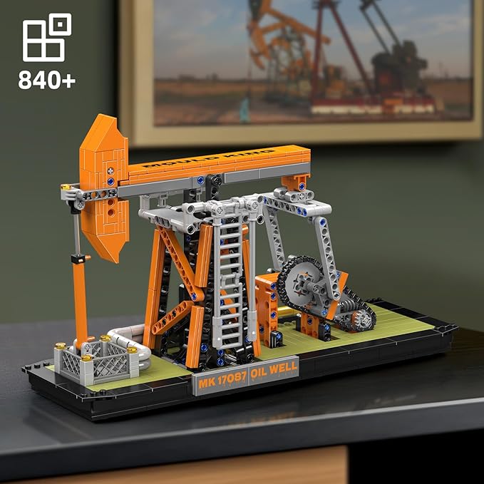 Mould King 17087 Engineering Oilfield Model Building Sets, Nodding Donkey Pumpjack Oil Derrick Model Kit That Work, with Battery and Motor, Home Decor Desktop Decoration for Adult Teen(840 Pieces)