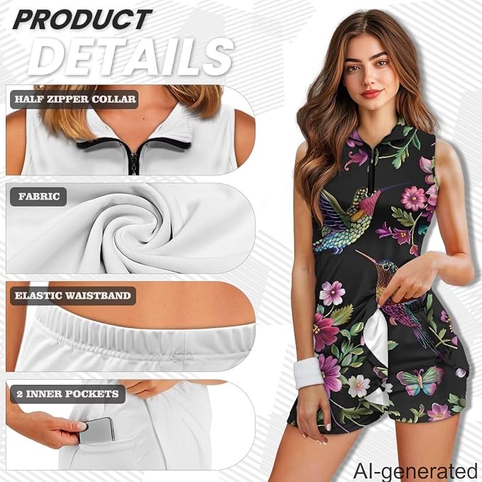 Golf Dress Tennis Dresses for Women with Built in Shorts and Pockets Sleeveless Athletic Dress Workout Dress