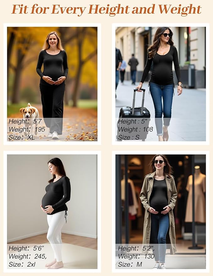 Fotociti Maternity Shirts Long Sleeve, Pregnancy Side Ruched Tops,Women’s Clothes for Mama Work Casual Yoga Wearing