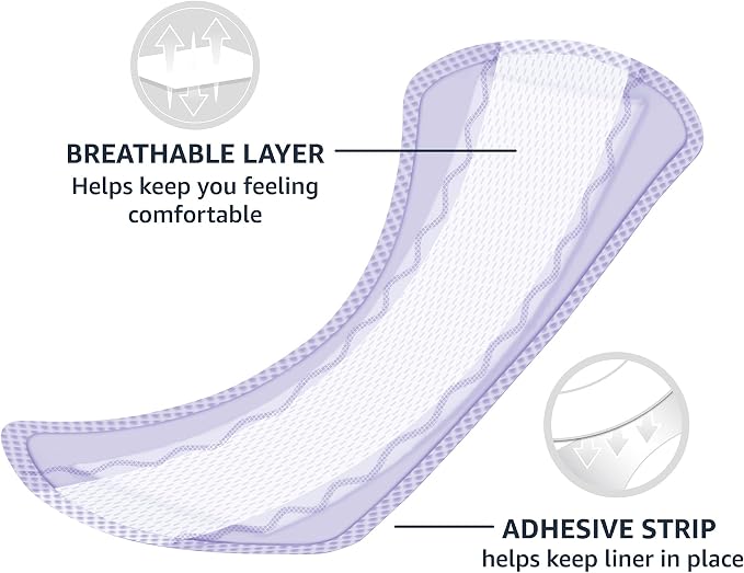 Amazon Basics Daily Pantiliner, Regular Length, Feminine Pads for Women, Unscented, 300 Count (6 Packs of 50) (Previously Solimo)