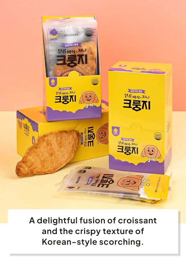 Korean Food Croissant Snack Crispy Butter Bites, 30 Pack, 102 Calorie | Crispy buttery croissant bites, individually wrapped, 30-pack bulk snack, school lunch friendly