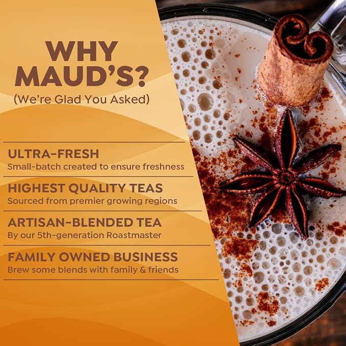 Maud's Spiced Chai Tea Latte, 36 ct, Single Serve Tea Pods - 100% Gourmet Blended Tea Leaves, Compatible with Keurig K Cups Maker