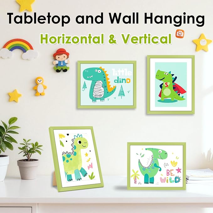 FIXSMITH 8x10 Picture Frame Set of 2, Green Photo Frame with HD Plexiglass, Display Pictures 5x7 with Mat or 8x10 Without Mat Multi Picture Frames Collage for Tabletop or Wall Display