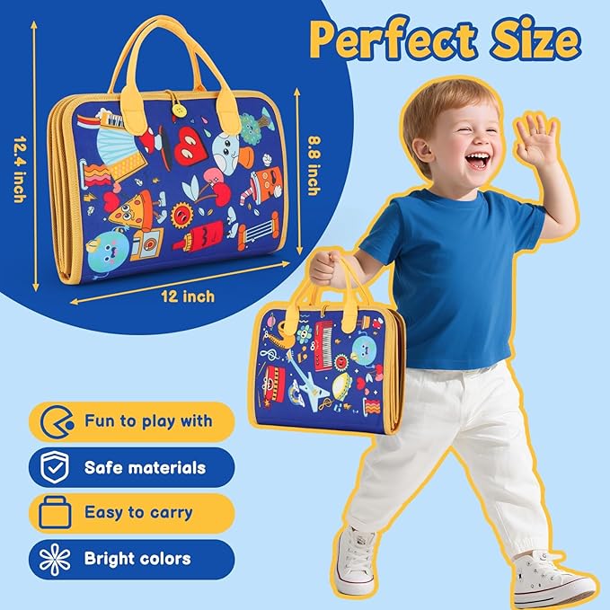 Toddler Toys Montessori Busy Book For Toddler Birthday Gift Educational Sensory Toys With 12 Preschool Learning Activities, Learning Toys For Airplane/Car, Non-Tearable Pages, Gift For Boys Girls