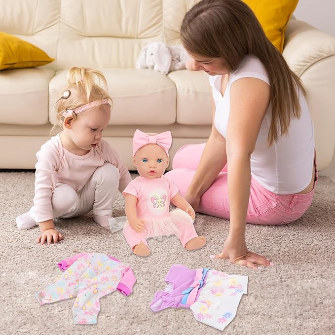 Baby Doll Clothes, 3 Set 18 Inch Doll Girl Clothes and Accessories 4 Pcs Include Jumpsuits Skirt Headband (No Dolls)