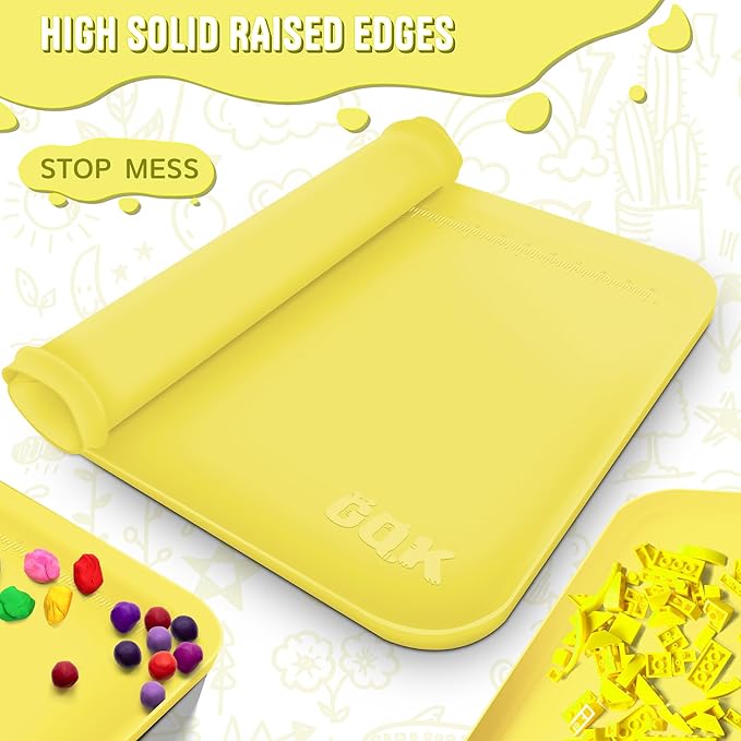 Silicone Art Mat for Crafts, 24" x 16" Painting Mat for Kids with Raised Sides to Stay Tidy, Paint Craft Mats for Clay, Resin, Slime, Jewelry-Making & Crafts Creation (Yellow)
