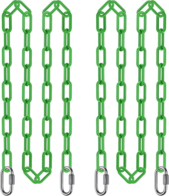 SELEWARE 2 Pack 100 Inch Hanging Swing Chain with 4 Carabiners, 1000LB Capacity Plastic Coated Hanging Chains, Hammock Hardware Kit for Swing, Hanging Chair, Punching Bags, Indoor Outdoor Gym (Green)