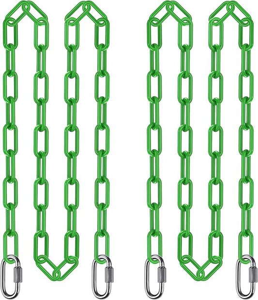 SELEWARE 2 Pack 100 Inch Hanging Swing Chain with 4 Carabiners, 1000LB Capacity Plastic Coated Hanging Chains, Hammock Hardware Kit for Swing, Hanging Chair, Punching Bags, Indoor Outdoor Gym (Green)