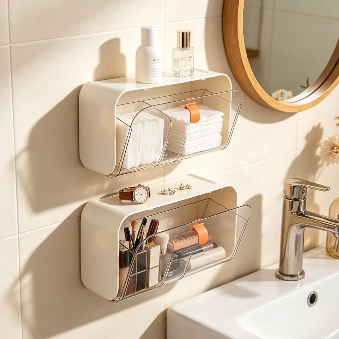 Wall Mounted Cotton Pad Holder for Bathroom, Tampon Organizer and Storage for Feminine Hygiene, Cotton Swabs, Cosmetics Accessories, White
