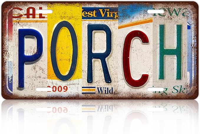 Vintage Porch License Plate Wall Decor Home Metal Tin Sign 12 x 6 Inches