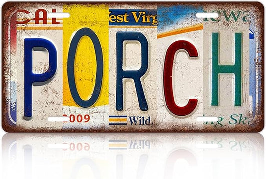 Vintage Porch License Plate Wall Decor Home Metal Tin Sign 12 x 6 Inches