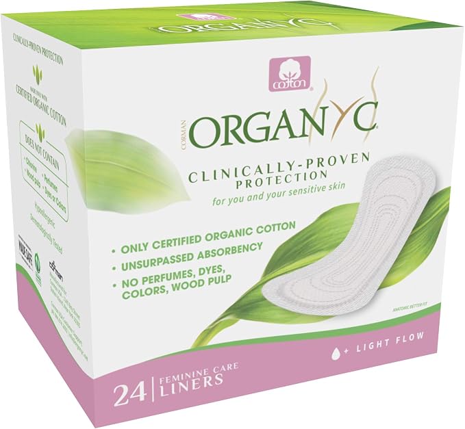 ORGANYC Hypoallergenic 100% Organic Cotton Panty Liners, 24-count Boxes (Pack of 2)