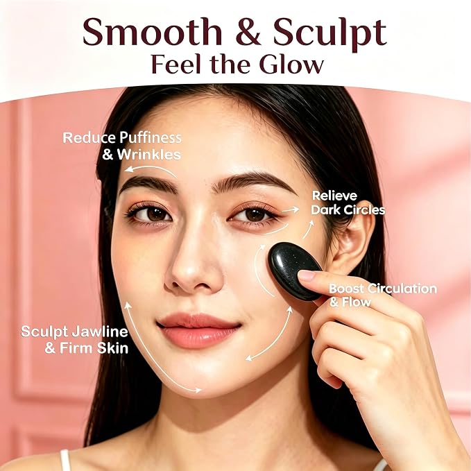 Maxdee Gua Sha Facial Tool & Hot Stone Massage Set | 8 Mini Gua Sha Stones & 2 Hot Massage Stones, Facial Sculpting for Jawline Contour & Puffiness Reduction, Facial Massage Tool, Skin-Care Gift, 1.6"