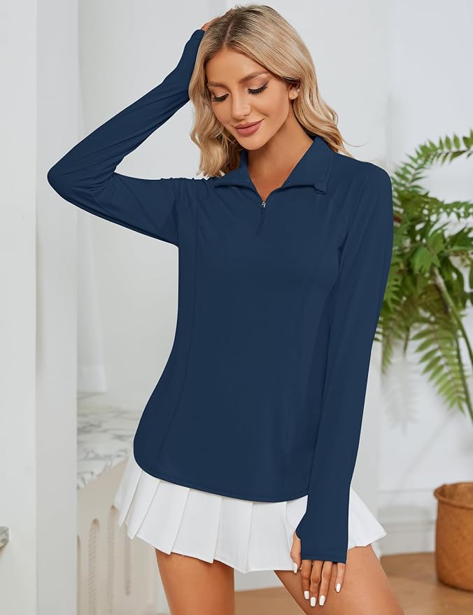 LOMON Women Long Sleeve Shirts Sun Protection 1/4 Zip Summer Quick Dry Hiking Shirts Quarter Zip Pullover for Women