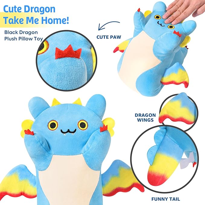 PEACH CAT Long Dragon Cat Plush Pillow Cute Dragon Cat Stuffed Animal for Boys and Girls Blue 19.6"