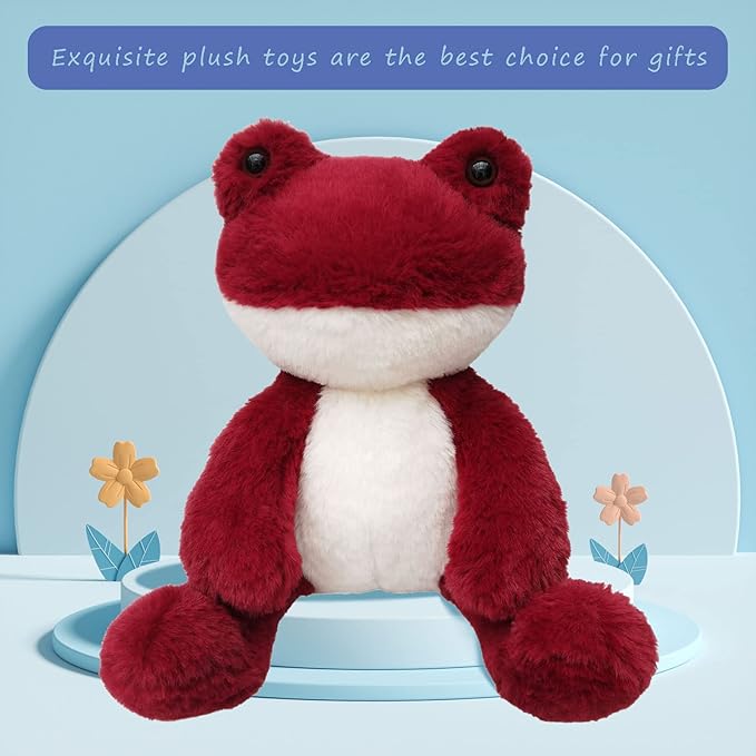 Wine Red Frog Stuffed Animal, 8.5 Inches Cute Furry Frog Plush Toy, Soft Cuddly Plushie Hugger Toy for Boys Girls, Gifts for Kids or Girlfriend