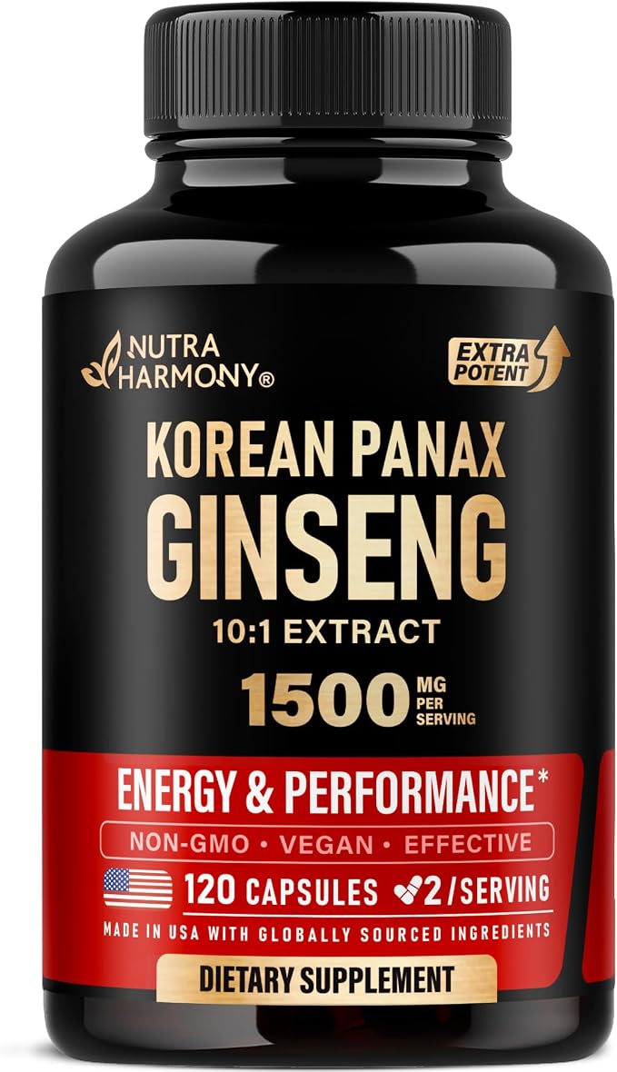 Panax Ginseng 1500 mg - Red Korean Ginseng Supplement for Men - Extra Strength 10:1 Extract - Energy, Focus, Productivity & Performance - Natural & Vegan - Lab Tested - 120 Capsules, 2 Month Supply