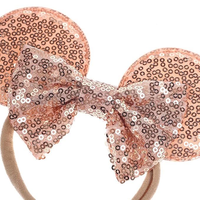 JIAHANG Mouse Ears Sequin Bow Nylon Hairband, Hair Bow Nylon Headband, Soft Elastic Costume Headwear for Baby Girl Newborn Toddler, kids, Party Supplies