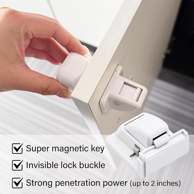 10 Pack Magnetic Cabinet Locks Baby Proofing - Child Safety Cabinet Latch Locks with Adhesive, No Drill or Tools Installation, for Cabinets Drawers Doors