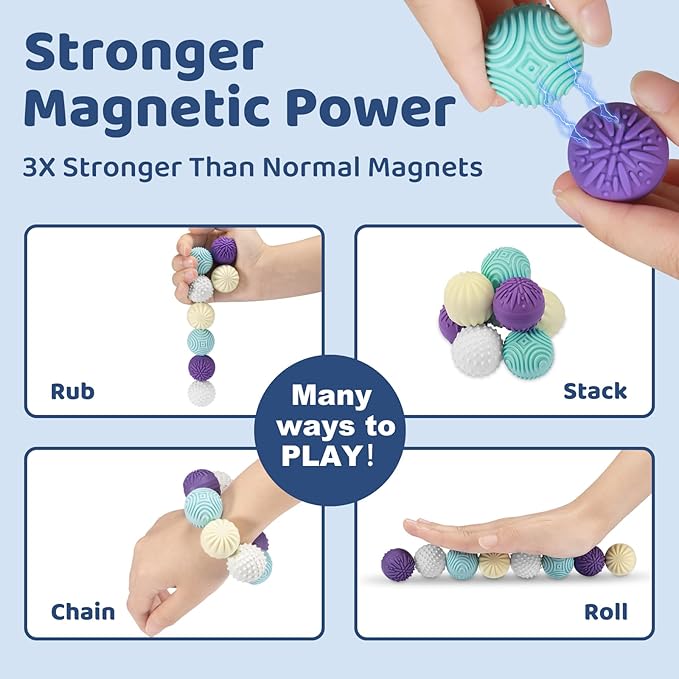 Magnetic Sensory Fidget Balls – 8-Pack Silicone Weighted Stress Relief Toys for Adults & Teens – Quiet, Textured Magnet Fidgets for ADHD, Autism & Anxiety – Gift for Desk, Travel & Office