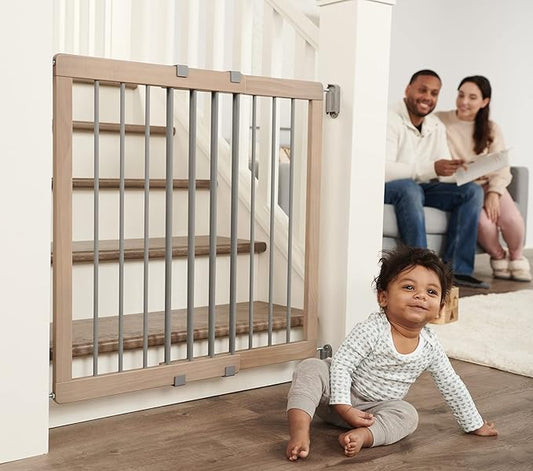 Regalo Safety 23.5"-42" Heritage & Home Wooden Baby Gate for Stairs & Doorways, Walk Through Stair Gate with Door for Babies, Toddlers, & Pets, American Designed and Owned