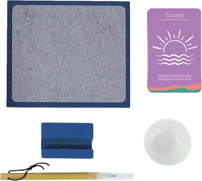Gift Republic Zen Board Mindfulness Water Painting Set Wooden Painting Board, Stand, Ceramic Bowl, Brush & 20 Mindfulness Cards Stress Relief Self-Care Gift for Relaxation & Wellness