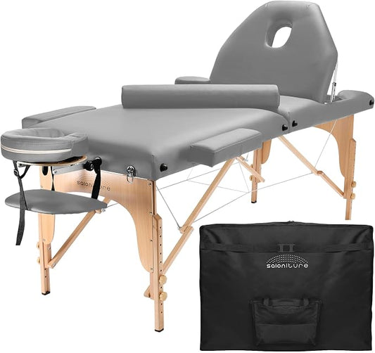 Saloniture Professional Portable Massage Table with Backrest - Light Gray