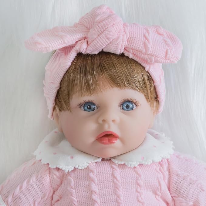 ENADOLL Lifelike Reborn Baby Doll, Newborn Baby Dolls Realistic 16 Inch Girl with Pink Headband Silicone Vinyl Weighted Soft Body Gift Set for Kids Age 3+