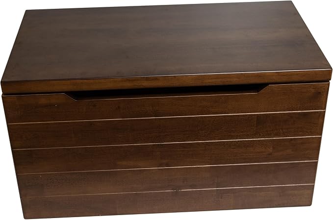 Solid Hardwood Storage Trunk, Coffee, 35.5x18.63x19.5“ | 2 Safety Hinges, Heavy-duty, Rubberwood, Box