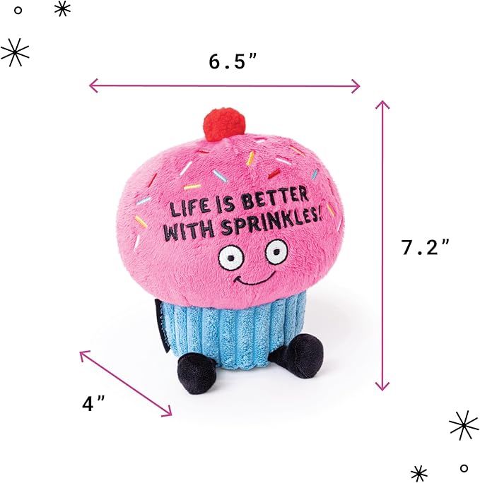 Punchkins Cupcake Plushie - Life is Better with Sprinkles Cute Cupcake Plush, Funny & Sassy Food Plush Toy for Gifting