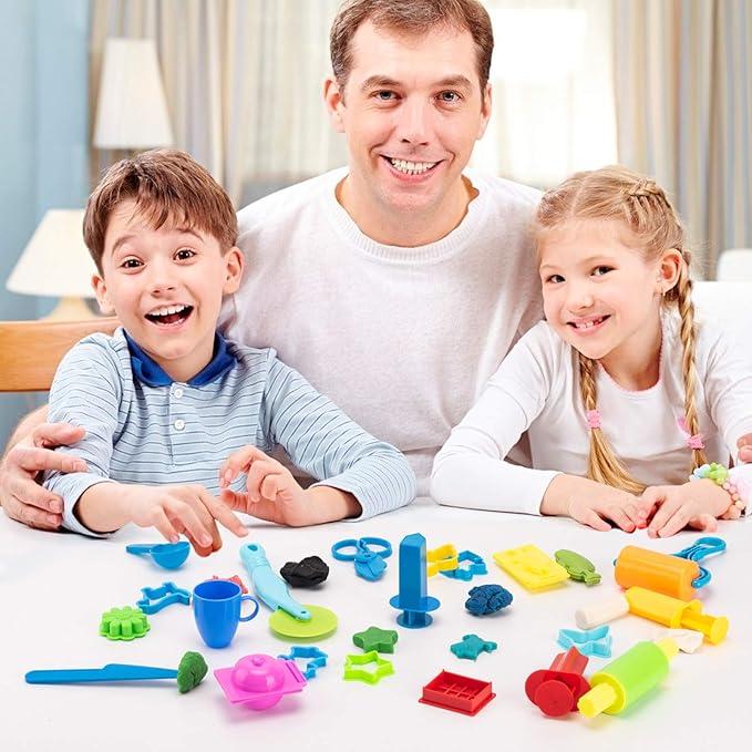 Dough Tools for Kids, 46Pcs Dough Tools Kit Include Assorted Colors Dough Accessory Molds Rollers Cutters Scissors and Storage Bag for Playing