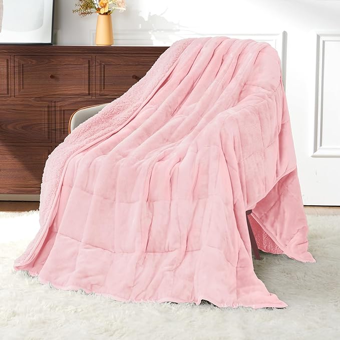 Uttermara Sherpa Fleece Weighted Blanket 12 lbs for Adult, Unicolor Ultra-Soft Fleece and Sherpa, Dual Sided Cozy Plush Blanket for Sofa Bed, 48 x 72 inches, Pink