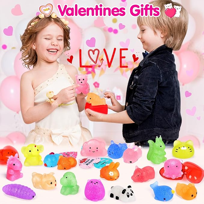 40Pcs Mochi Squishys Toys Mini Squishies 2nd Generation Glitter Animal Squishies Party Favors for Kids Adults Stress Relief Toy Treasure Box Prize Classroom Valentine Prizes Easter Egg Fillers