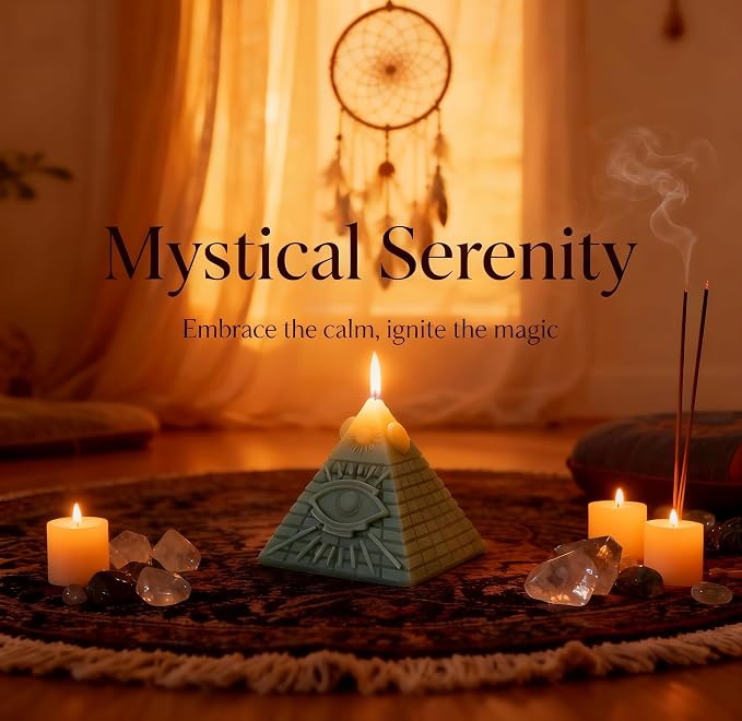 Pyramid Shape Healing Scented Candle,Eye of Providence Purify Spiritual Soy Wax Essential Oil Chakra Aroma Candle for Wedding Anniversaries Birthday Holiday Gift,Prefect for Meditation Relief-Blue