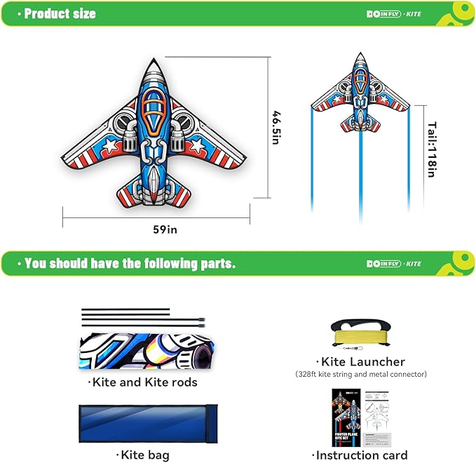 Fighter Kite Set, Suitable for Children Aged 8 to 12, Adults, Easy-to-Fly and Easy-to-Assemble Kite Suitable for Beginners