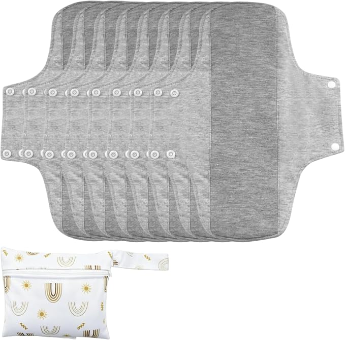 Washable Menstrual Pads,Graphene Cotton Cloth Reusable Incontinence Pads,Sanitary Napkins,with 1 Storage Bag,Panty Liners Pads,Period for Woman Postpartum/Incontinence(Grey/L/8pcs)