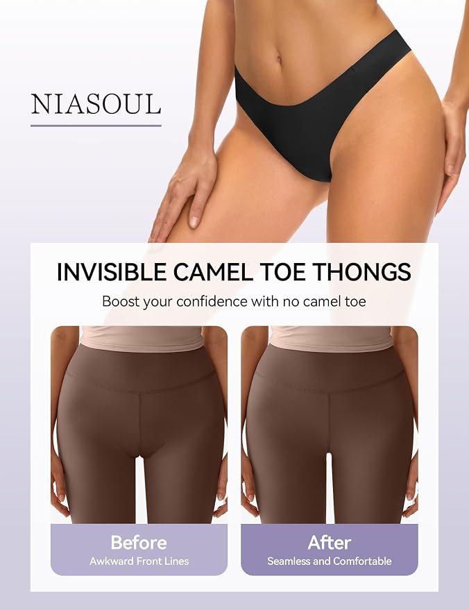 NIASOUL Thongs for Women Seamless Thong Panty Liners No Show Breathable G-Strings Workout Underwear