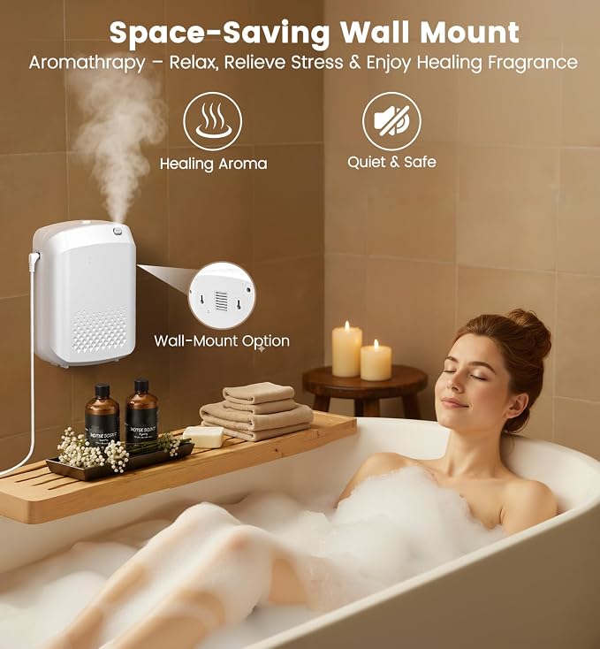 Waterless Essential Oil Diffuser 3000 Sq.Ft Coverage for Large Home Hotel Office, 400ml Cold Air Scent Machine for Aromathrapy, Bluetooth App Control, Quiet Aroma Diffuser Wall Amount
