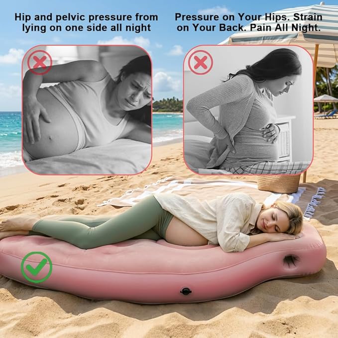 Inflatable Tummy Nest Pregnancy Pillow with Belly Hole, Belly Mattress for Pregnancy Pillow Stomach Sleepers,Maternity Pool Float,Prenatal Massage Pillow,Extra Wide&Tall,All Pregnancy Stages (Pink)