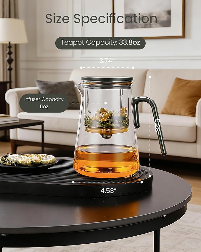 ZENS Enchanted Tea Pot with Magnetic Lid, Magic Glass Infuser Teapot for Loose Leaf Tea Steeper, Mess-Free Herbal Tea Maker, Tea Diffusers for Tea Lovers Ideal Gifts, 34oz (1000 ml)