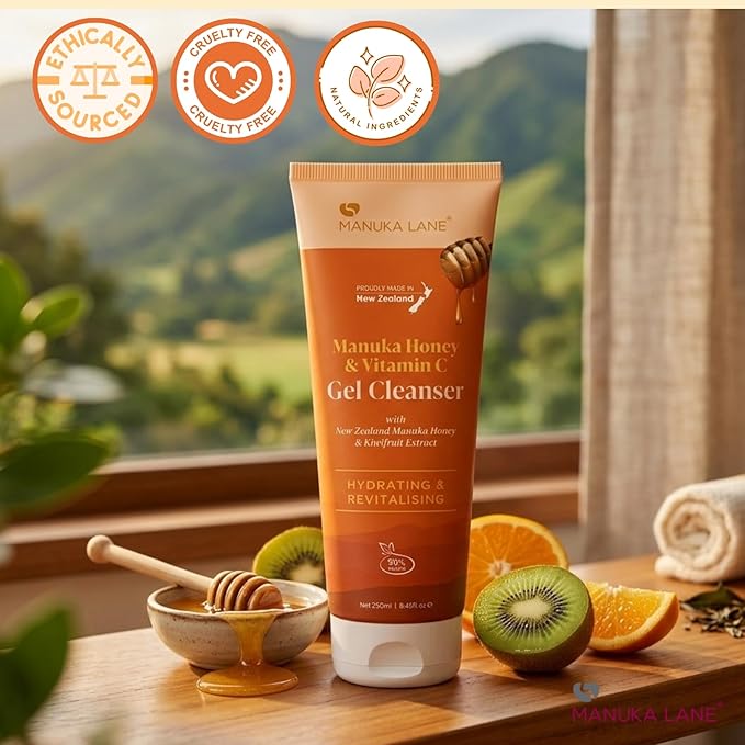 Manuka Lane Manuka Honey & Vitamin C Gel Cleanser for Face and Neck with Kiwifruit Extract | Carefully formulated to keep your skin Hydrating, Revitalising and healthy!