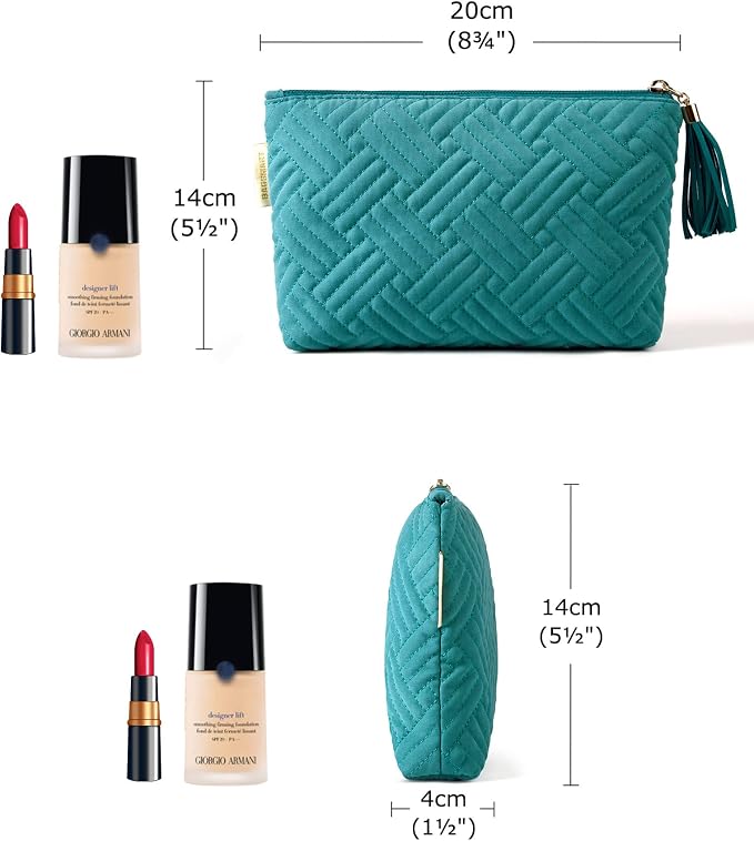 BAGSMART Small Makeup Bag, Elegant Cosmetic Pouch with Tassel, Soft Water-Resistant Travel Organizer for Women, Cosmetics & Everyday Essentials, Teal