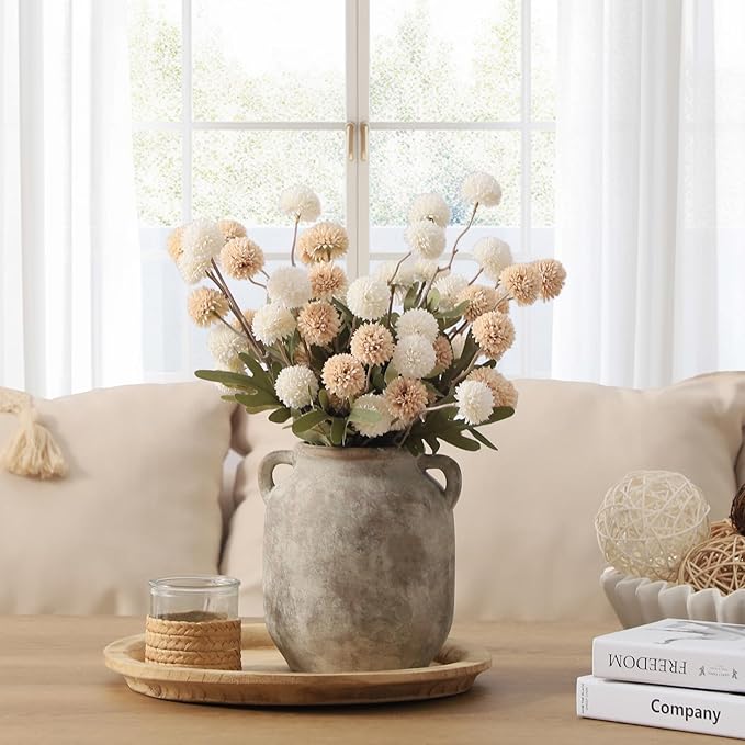 Vanselia Ceramic Flower Vase Home Table Decor Living Room Farmhouse 7.6 in | Small Rustic Decorative Flowers Vases Plant Modern Decoration for Kitchen Shelf Coffee Dining Centerpieces Desk