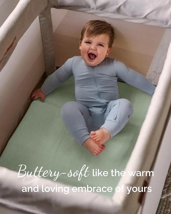 Pack and Play Sheets for Baby Bjorn, Guava Lotus Travel Crib and 24 x 42 Inch Travel Light Playard Mattress – Buttery Soft Jersey Pack n Play Sheets Fitted, Blue Sage Cloud, 3 Pack