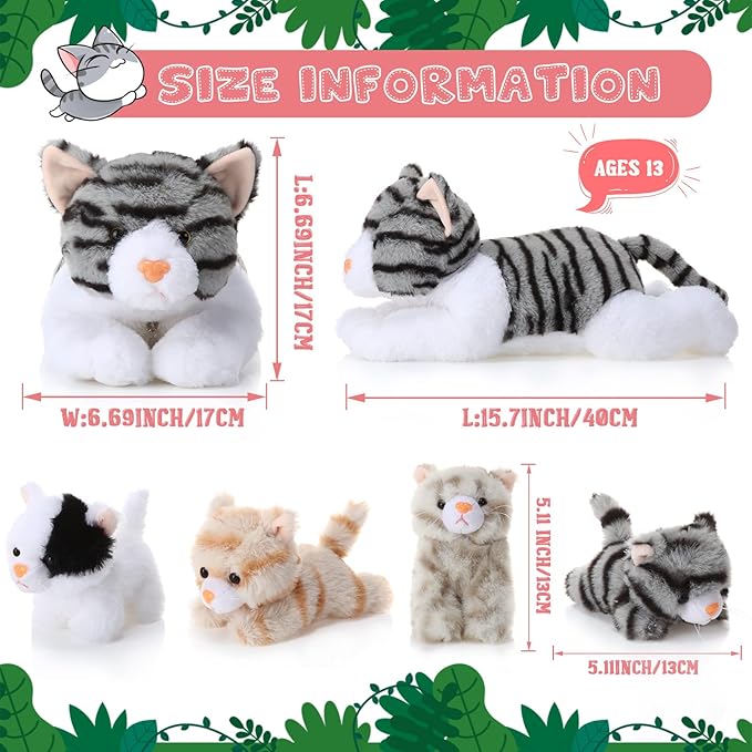 Skylety 5 Pieces Cat Stuffed Animal with Babies Inside Belly Plush Cat Pregnant Mommy Kitty with 4 Cute Fluffy Stuffed Kittens Christmas Birthday Surprise Gifts(Gray)