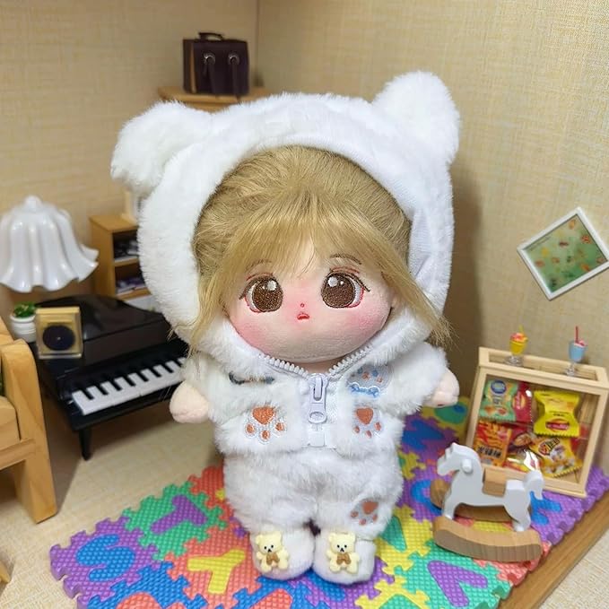 CALEMBOU 20cm Plush Doll Clothes, Anime Plushie Outfit Suit Pajamas, 8 inch Cotton Doll Clothes for Dolls Stuffed Animals (WhiteBearNew Suit)